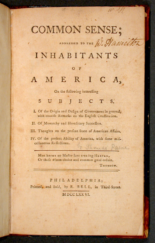 Scan of cover of Common Sense, the pamphlet.