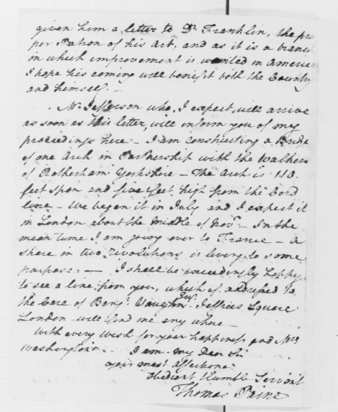 to George Washington, October 16, 1789
