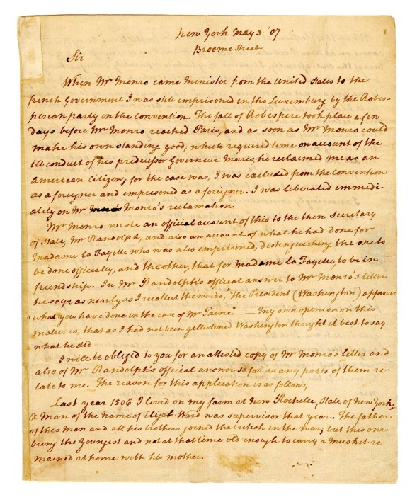 Letter from Thomas Paine to James Madison, 1807 May 3