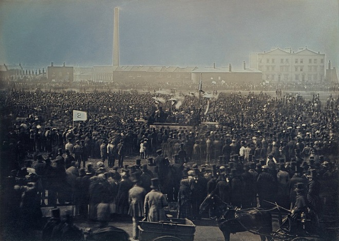 Photo by William Edward Kilburn taken on 10 April 1848 titled "View of the Great Chartist Meeting on Kennington Common" - link