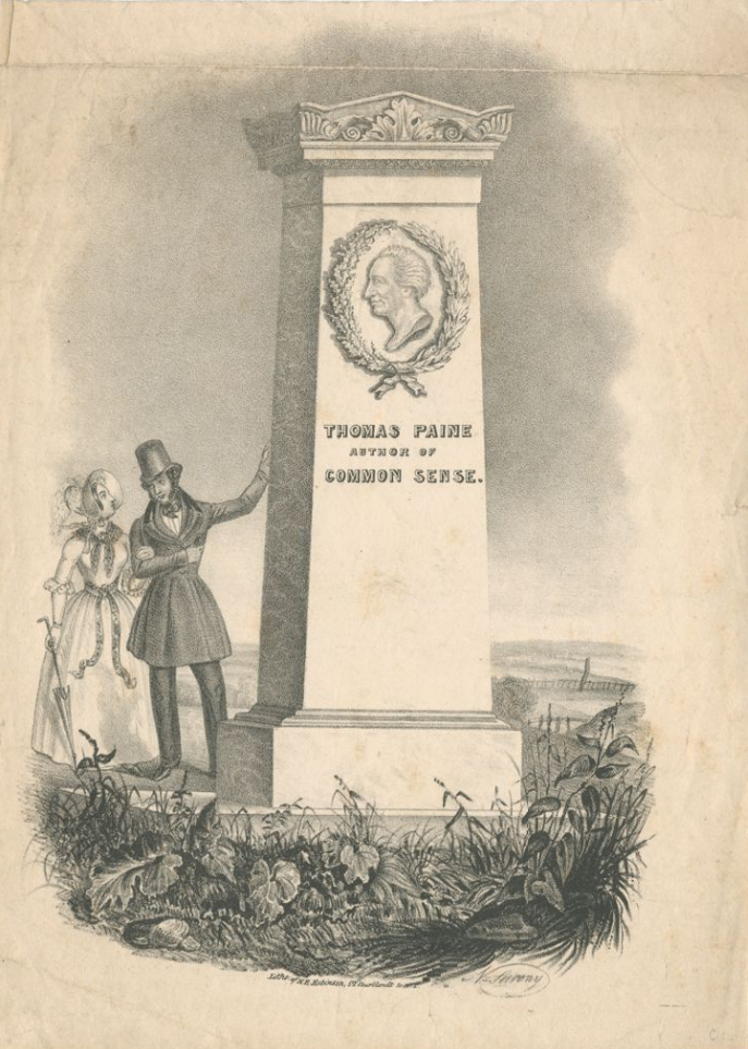 Paine's New Rochelle Monument lithograph by H. R. Robinson - American Philosophical Society