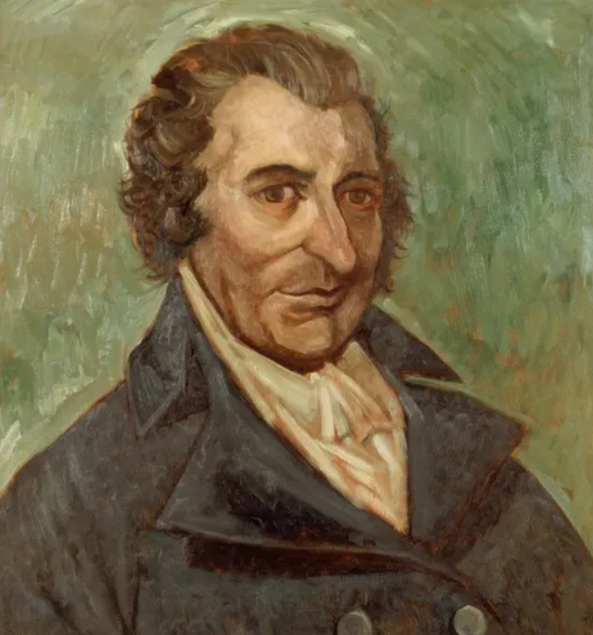 Oil on canvas portrait of Thomas Paine by A. Easton, (circa 1800) created for the Labour Society of London, UK