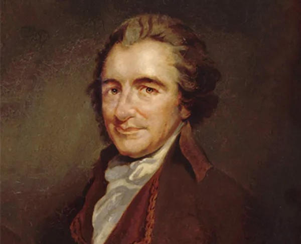 “Thomas Paine” 1876 painting by Auguste Millière copied from a 1793 William Sharp engraving taken directly from the lost 1792 George Romney life painting