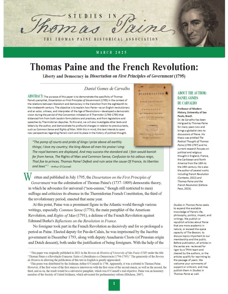 Studies in Thomas Paine, March 2025 - Thomas Paine and the French Revolution