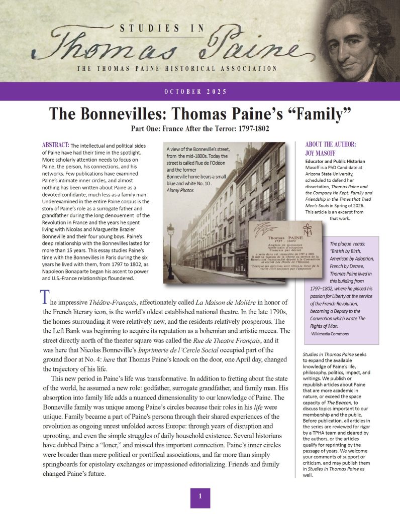 Studies in Thomas Paine, October 2025 - The Bonnevilles: Thomas Paine's "Family"