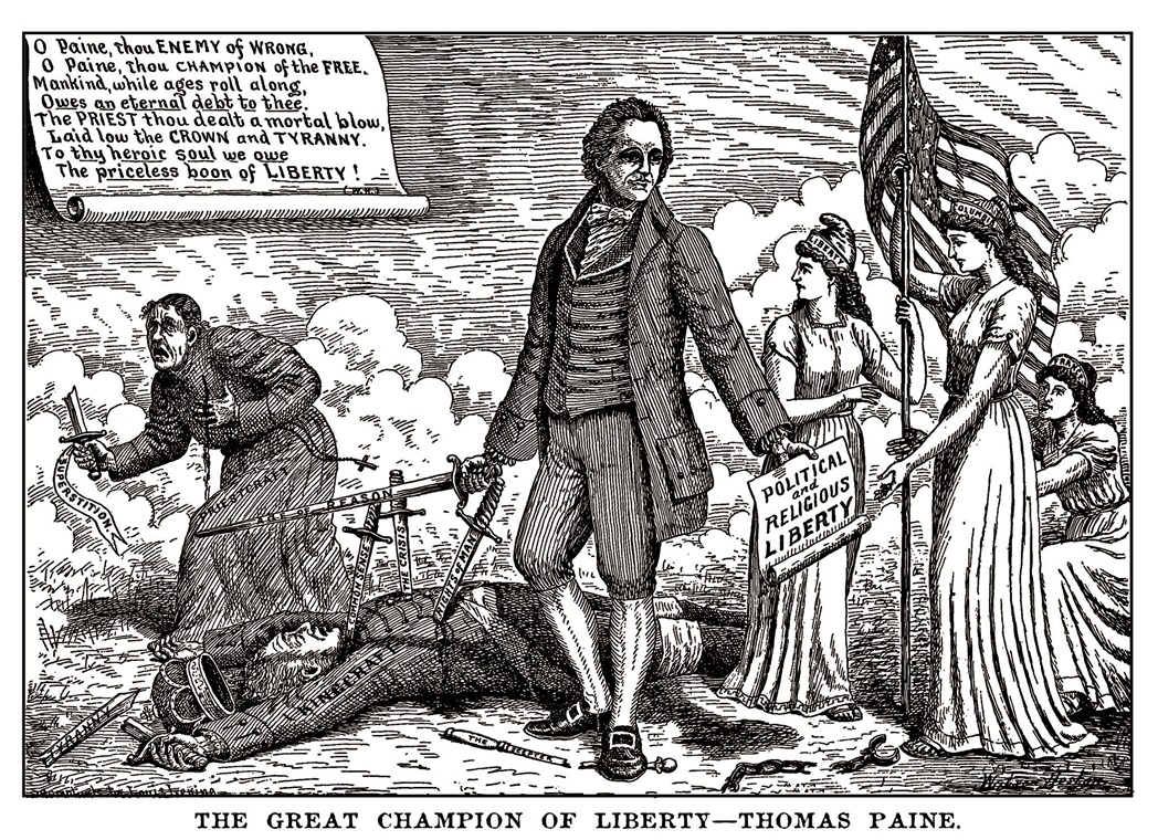 An illustration titled "The Great Champion Of Liberty - Thomas Paine" by Watson Heston from the front page of the September 8, 1894 Truth Seeker magazine