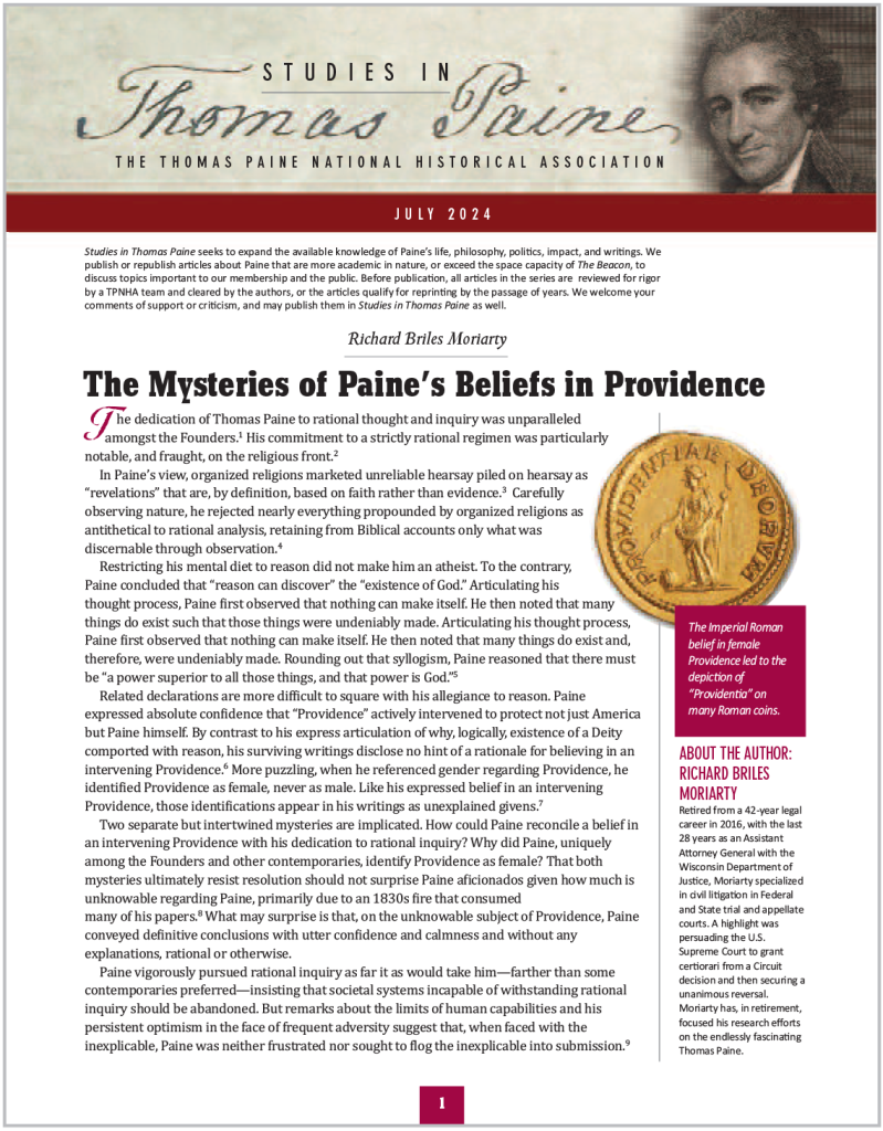 Studies in Thomas Paine, July 2024 - The Mysteries of Paine's Beliefs in Providence