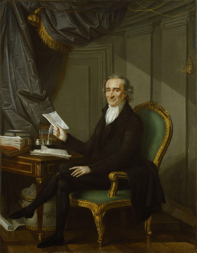 An oil on canvas portrait of Thomas Paine attributed to Laurent Dabos, circa 1791 by the National Portrait Gallery in London. A forthcoming book presents evidence that Dabos did not paint the portrait and that it was not an original.