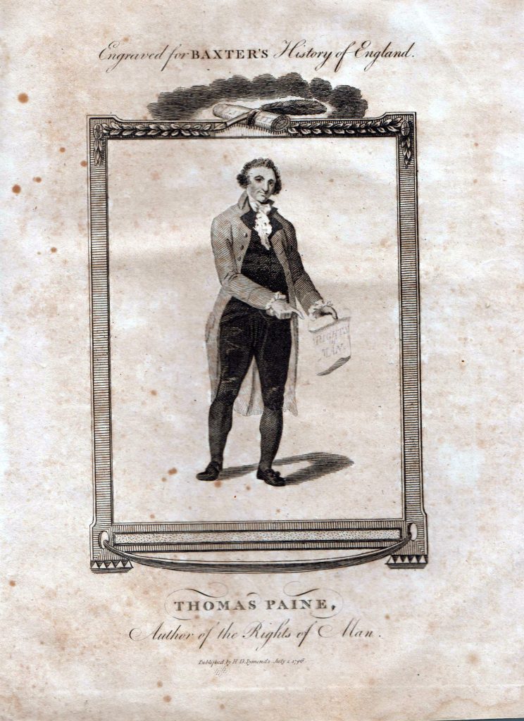 "Thomas Paine Author of the Rights of Man" sketch from John Baxter's 1796 'Impartial History of England