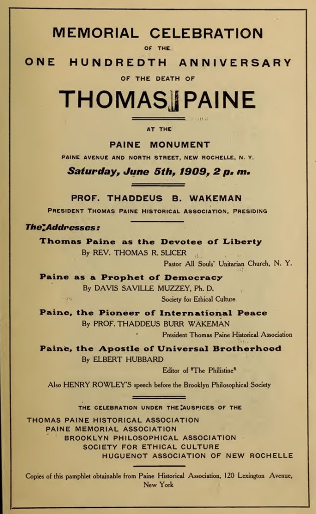 memorial celebration thomas paine