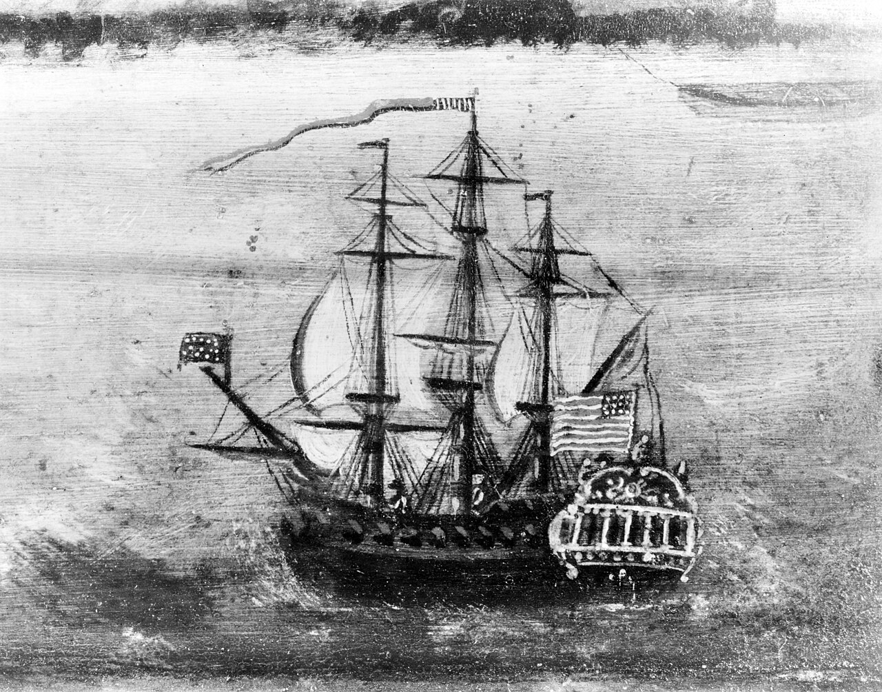 Paine sailed with Lieutenant Colonel John Laurens on the Continental Navy frigate "Alliance" (1778-1875) from Boston on February 11th, 1781 to L'Orient, France on March 9th, 1781 on a mission to travel to Paris to obtain funding for the American war effort. The mission was successful with Paine and Lieutenant Colonel John Laurens returning to America in August with 2.5 million livres in silver, as part of a "present" from France of 6 million livres and a loan of 10 million.