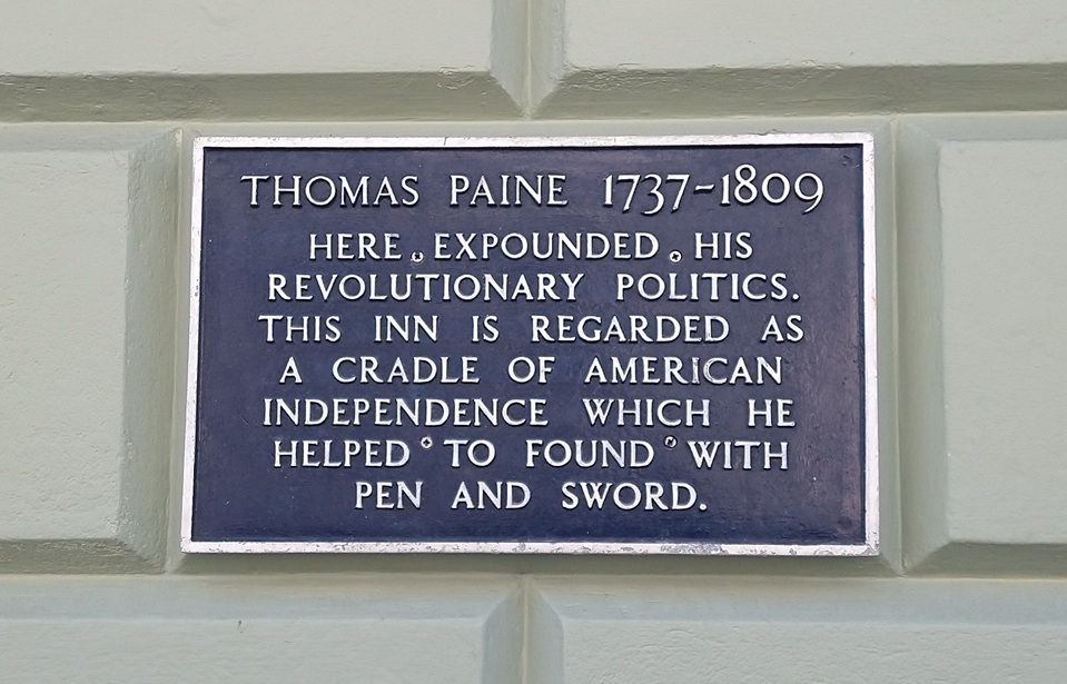 Plaque on the White Hart Hotel, at 55 High Street in Lewes, UK